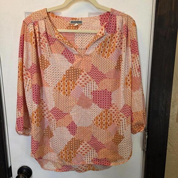 Pleione Tops - Pleione Women's Patchwork Pattern Blouse- Medium